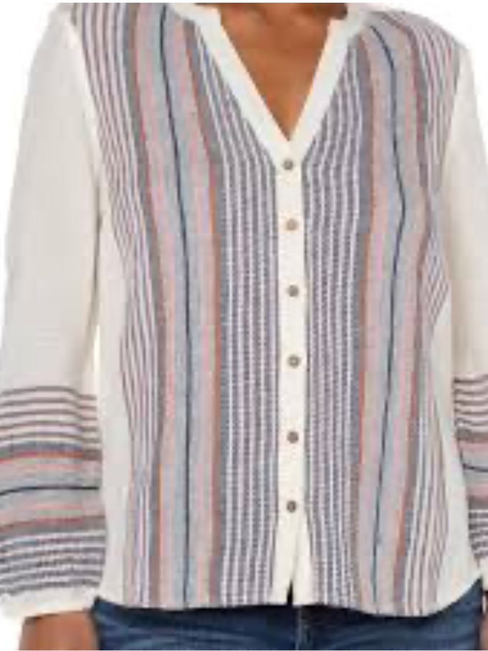 Liverpool Los Angeles Cream Boho Stripe Button Front Peasant Blouse XS